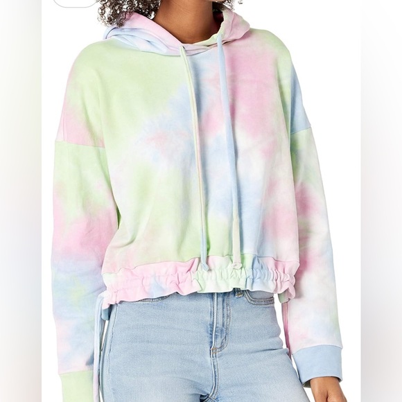 Blank NYC Tops - Blank NYC Cropped Tie Dye Pastel Hooded Drawstring Sweatshirt Size XS